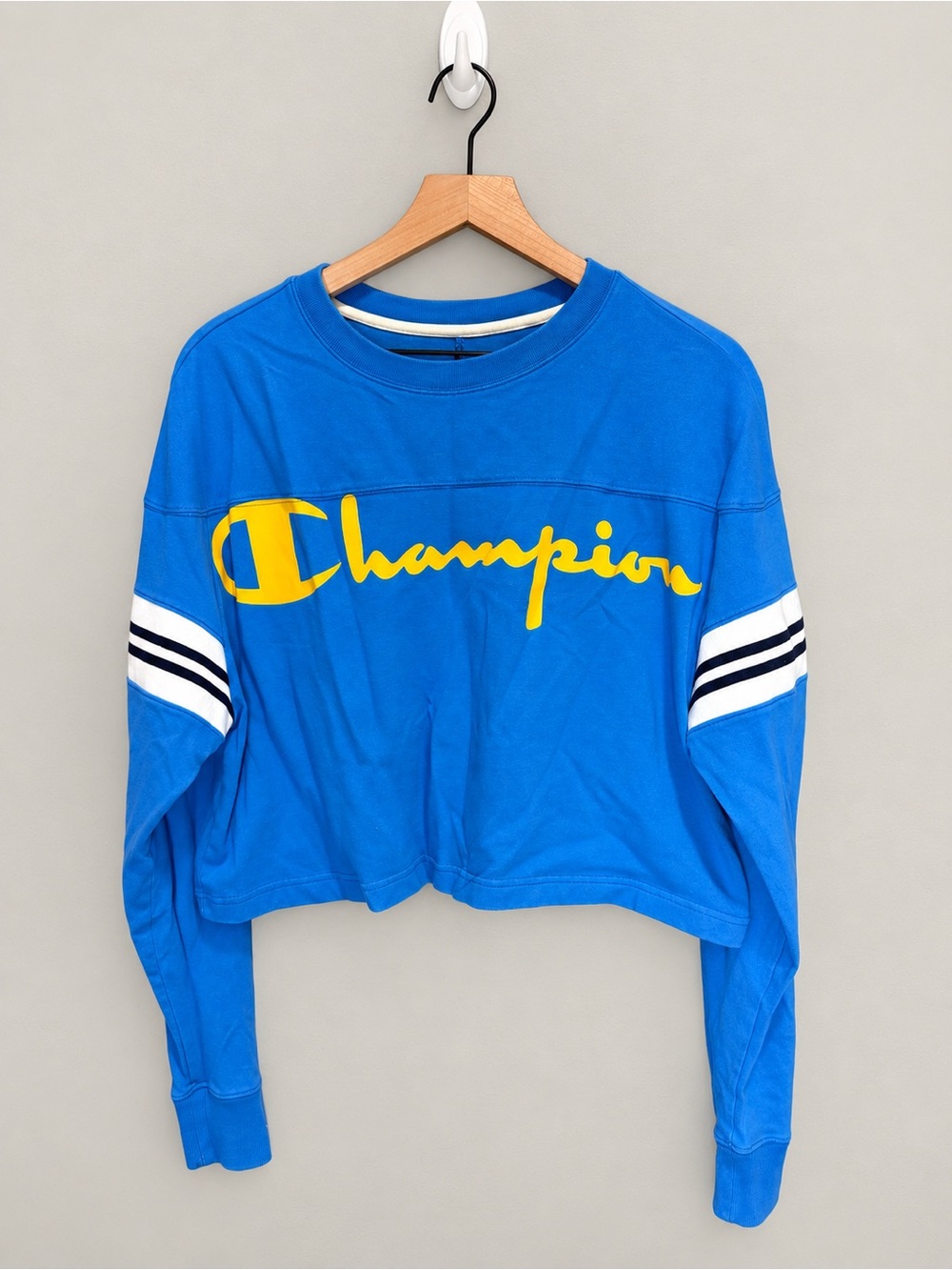 Champion Cropped Varsity Jersey Long Sleeve Blue Yellow #19 Large